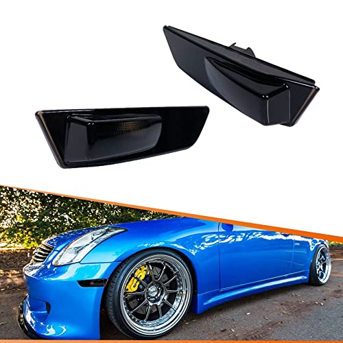 ADIIL Smoked Side Marker Lights Cover Compatible With 2003-2007 Infiniti G35 Coupe Skyline Front Bumper Turn Signals Side Marker Lamp Housing Assembly