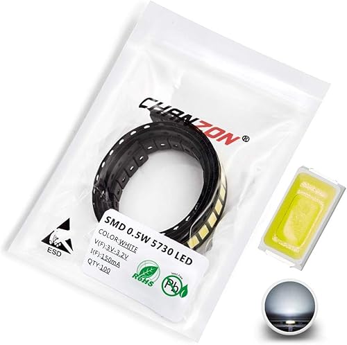 CHANZON 100 piezas 5730 (5630) blanco 6000K SMD LED diodo luces chip (0.224 in x 0.118 in DC 3V 150mA 0.5W 50-55LM) alta intensidad Super brillante