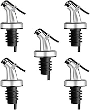 Olive Oil Spouts, Oil Vinegar Bottle Stopper Spout Leakproof Nozzle Dispenser Wine Pourer forOil, Vinegar, Olive Oil, Salad, Wine, Etc (5 pack), Silver + Black