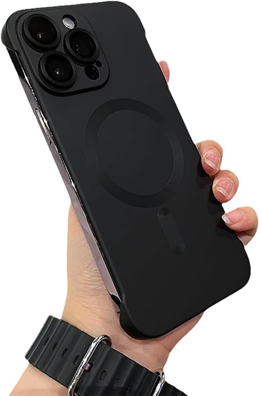 Metallic Paint Frameless Magnetic Phone Case, Matte Pc Ultra Thin Borderless Case with Lens Protector, Borderless Matte Phone Case for iPhone 15 14 13 Pro Max Plus (G,15 pro)