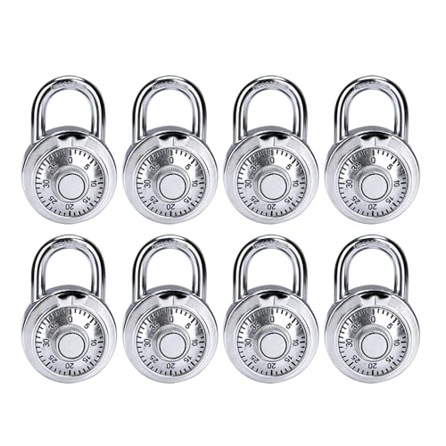 Image of Combination Lock, LQYN Standard Dial Combination Lock, Pack of 8; Silver Turnplate, 2 in. Wide, Fixed Three Digital Combination, for School, Gym & Locker, Toolbox, Gate