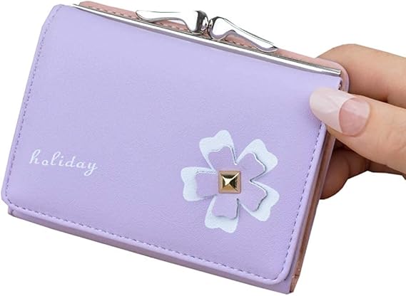 Amazon Co Jp ミニ 財布 レディース 三つ折り かわいい 人気 がま口 多機能 大容量 コンパクト 軽量 プレゼント 花 10 9 3 2ｃｍ パープル シューズ バッグ