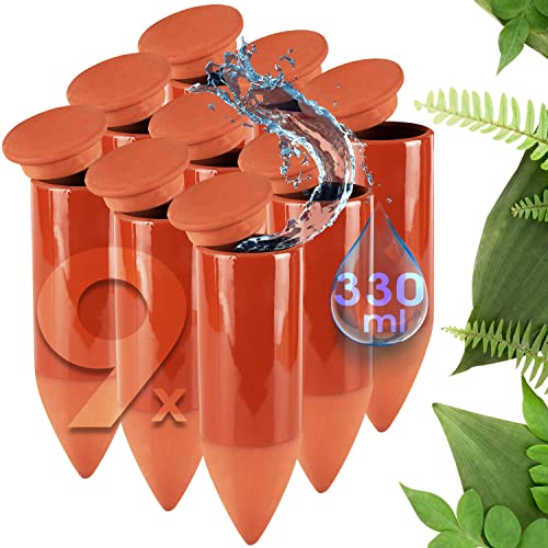 LIVONDO Terracotta aiuto per l'irrigazione fatto a mano, strumento moderno per l'irrigazione delle piante senza elettricità (3 x set da 3 330 ml)