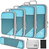 NiHome Juego de 7 cubos de embalaje de compresión, bolsa de viaje de malla expandible, organizadores de equipaje con cargador de cable electrónico, bolsa con cordón para viajes, almacenamiento en