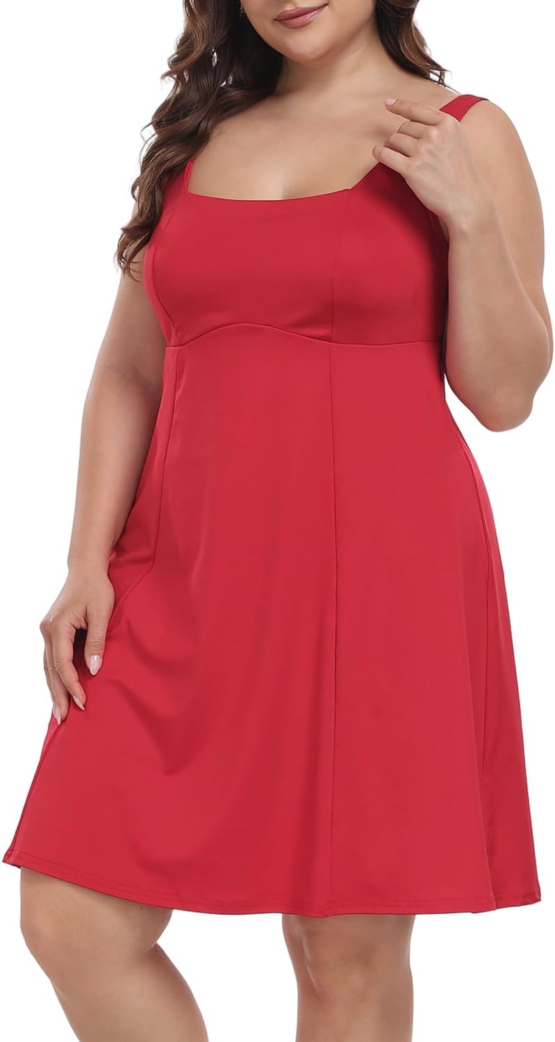 Women's Plus Size Tennis Athletic Workout Exercise Dress with Built-in Shorts & Bra - Image 5