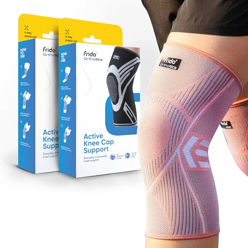 Image of Frido Active Knee Cap Support for Men & Women | Active Compression for Pain Relief & Joint Support | Knee Sleeve for Gym, Running, Jogging, Sports & Workout | Anti-Sweat Knee Brace (2 Pair) Core Pink, M