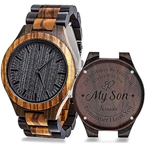 Personalized Engraved Men Natural Wood Watches for Son with Wooden Strap Band Customized Stylish Classic Unique Birthday Christmas Day Graduation Gifts from Dad