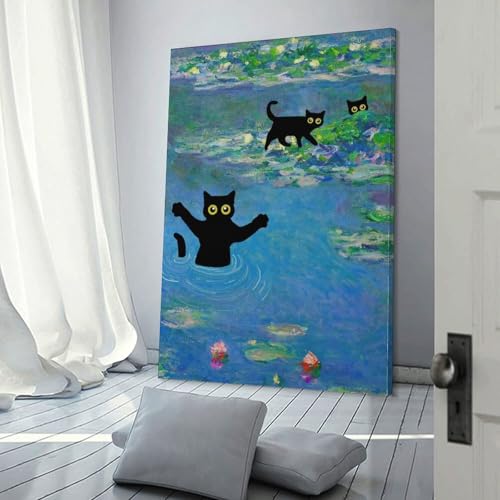 Affiche d'art Monet Chat Nymphéas POLIUAWS impression 3D sur toile salon 30x45cm