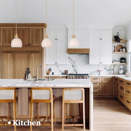 Image of Shenmoyl Plug in Pendant Light Hanging Light Fixture Corded On /Off Switch Brass Pendant Light with White Tulip Glass Lampshade for Bedroom Living Room Kitchen Island