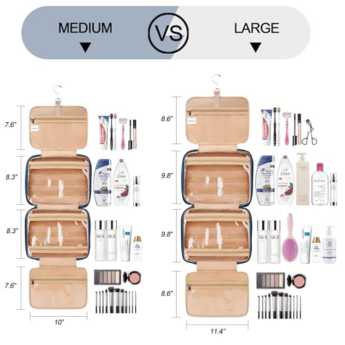 Travel-Hanging-Toiletry-Bag-for-Women-and-Men-with-8-Leak-Proofing-Silicone-Bottle-Covers-Waterproof-Makeup-Accessories-Cosmetic-Essentials-Toiletries-Dopp-Kit-Set-with-Jewelry-Organizer-Navy
