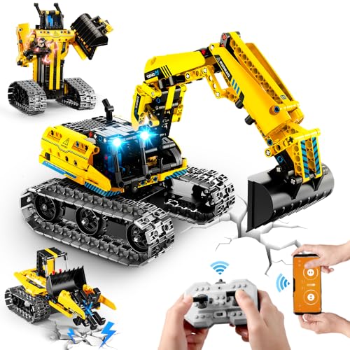 INSOON 3 IN 1 Ferngesteuert Technik Bauspielzeug Set, 430 St&uuml;ck RC Bagger Roboter Baustelle App & Fernsteuerung, Technic STEM Baus&auml;tze Spielzeug Geschenke f&uuml;r Kinder Jungen ab 6 7 8 9 10 11 12+ Jahren