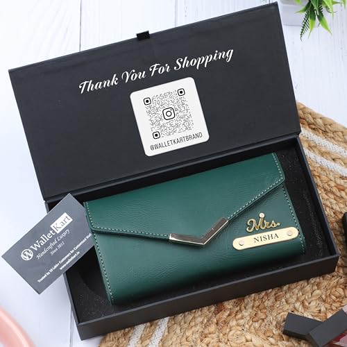 Image of WALLETKART Personalized Leather Women's Clutch with Name & Charm | Customized Clutch for Girlfriend Friend Wife Mother & Sister