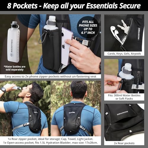 Running Hydration Vest for Women and Men. Reflective, 8 Pocket, Quick dry, Water-Resistant, Breathable, 1.5L - Image 4