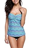 beautyin Womens Tankini Swimwear Blouson Halter Two Piece Swimsuit Tummy Control