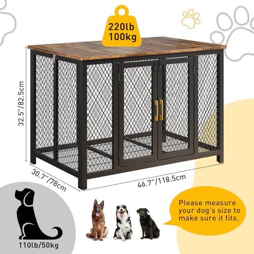 48 Inch Wooden Dog Crate Furniture, Heavy Duty Pet Kennel para perros grandes hasta 110 Lbs, jaula de perro interior con puerta superior, acceso lateral, bandeja extraíble, Estilo de mesa final, mezcl