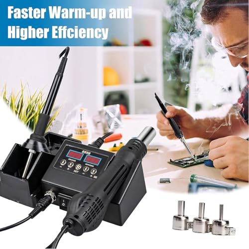 Image of Serplex 2-in-1 600W Soldering Station with LCD Digital Display, Adjustable Temperature, Hot Air Gun & Soldering Iron Kit, Fast Heat Up, Multi Nozzles for PCB Repair, SMD Rework, Welding