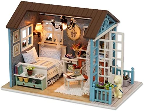 Taiping Lake DIY Miniature Dollhouse Kit Wooden Mini Doll House Accessories with Furnished Furniture and LED Lights Assembled Wooden Cabin Model Mini Doll House Children's Day Birthday Gift