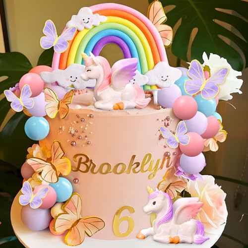 Décoration gâteau licorne poney stable et réutilisable pour anniversaire arc-en-ciel