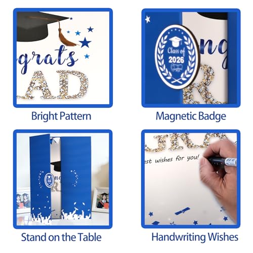 Image of Graduation Guest Book -Blue and Silver Graduation Decorations 2026 - Graduation Signature Book - Congrats Grad Graduation Party Decorations Favor Supplies -Class of 2026 Guest Book to Sign