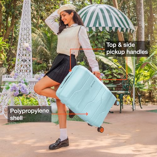 Image of Nasher Miles Paris Hard-Sided Polypropylene Luggage Set of 2 | 55cm & 65cm | 8 Wheels Small & Medium Trolley Bag for Travel | Suitcase (Pastel Green)