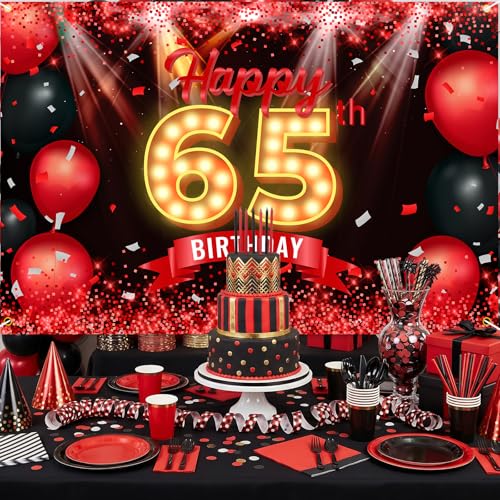 Toile de fond 65 ans anniversaire rouge et noir à paillettes