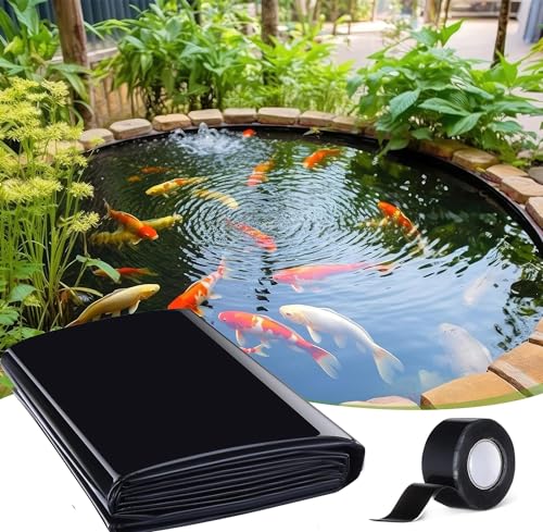 ele ELEOPTION HDPE Pond Liner with Black Tape 20 Mil Thickness Pond Liners for Outdoor Ponds Easy Cutting for Fish or Koi, Fountains and Waterfall 15x20ft
