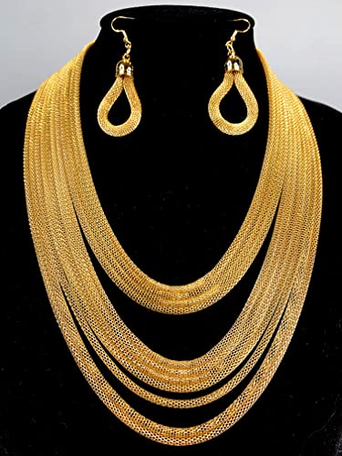 Long Waterfall Multi Strand Bib Choker 10 Layers Chunky Collar Statement Jewelry, Long Chains, Dress Prom Party4