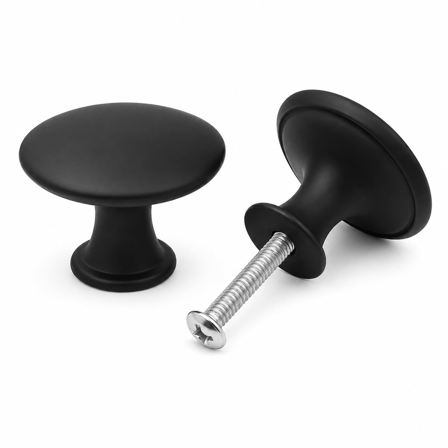 QZKJQDD 2 Pack Cabinet Knobs, Single Hole Cupboard Knobs, Aluminum Alloy Cabinet with Screws, 30mm Round Furniture Door for Kitchen Wardrobes Bathroom Home Decoration (Black)