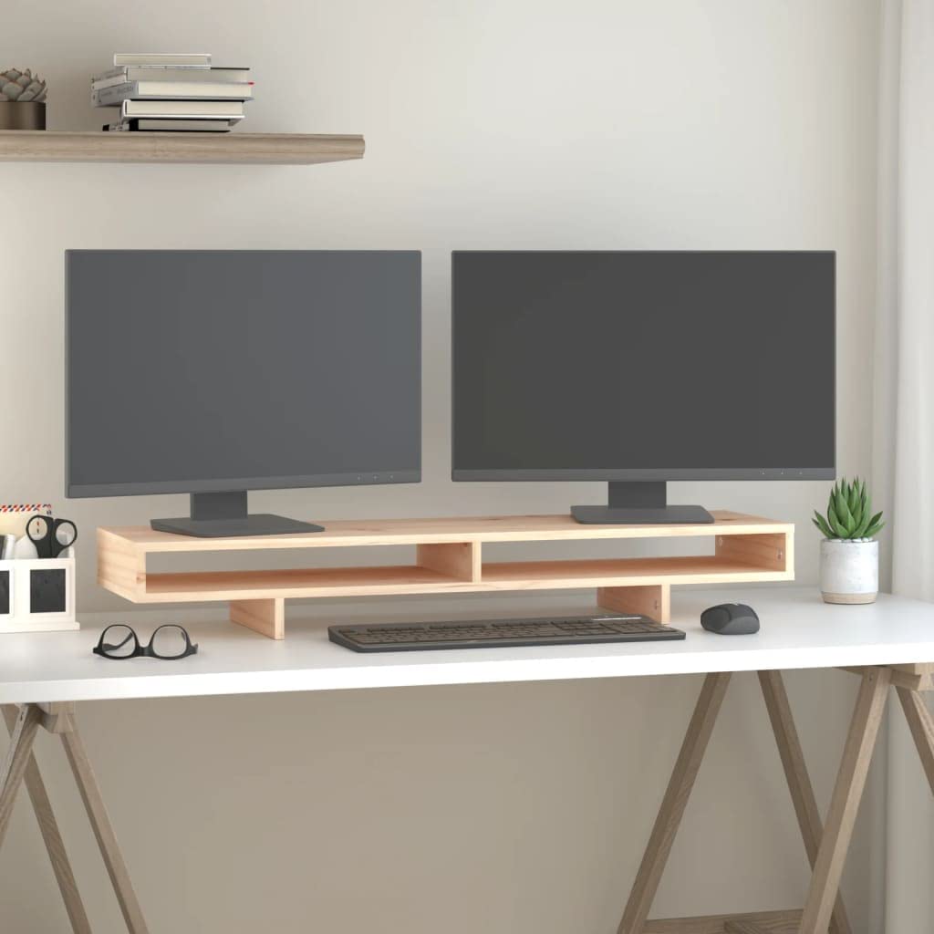 Supporto per monitor in legno di pino massiccio, 100 x 27 x 14 cm, telaio in legno con vano portaoggetti, per monitor, tavolo per laptop, scrivania in piedi per ufficio, home office