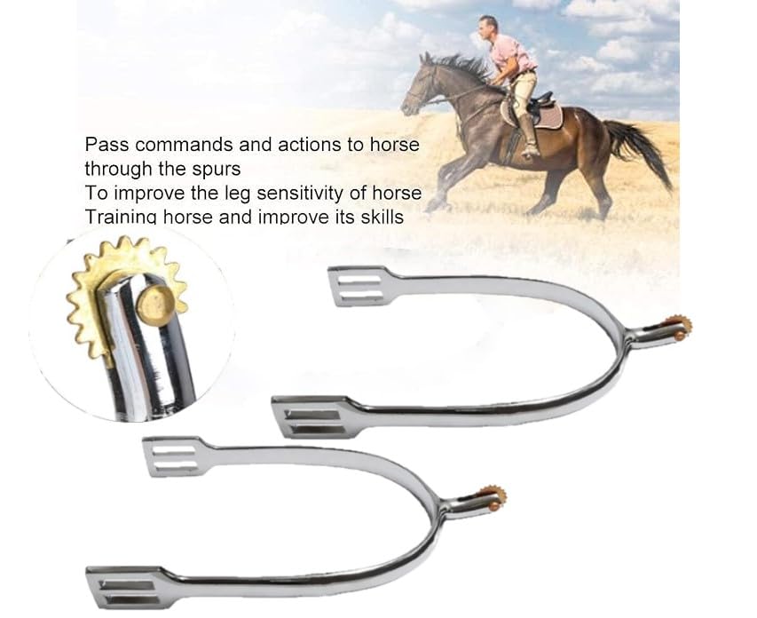 MORECP Horse Spur Western Stainless Steel Gear Spurs, Paired with PP Woven Tape Belt, Equestrian Boots Rider Horsemanship Lovers, Suitable for Western Cowboy and equestrian-MP1229-01