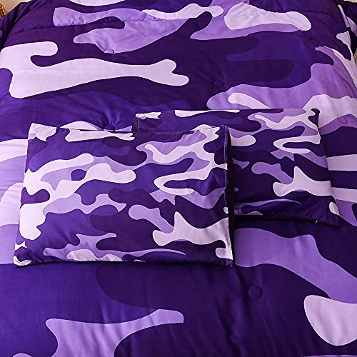 Meeting Story Camouflage Bedding Set, Purple Camouflage Comforter Set, 3 Pcs One Comforter And Two Pillowcases, Lightweight Bedspread For Girls Teens Adults (Purple, Queen) #TOP6