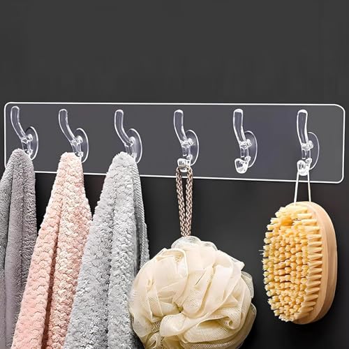Image of 6IN1 Sticker Hooks WALL Hook Multi-Function Wall Mounted Hooks for Hanging Strong Sticker Sticky Plastic Self Adhesive Heavy Duty Home Kitchen Bathroom Key Hanger Frame Holder (Pack of 1)