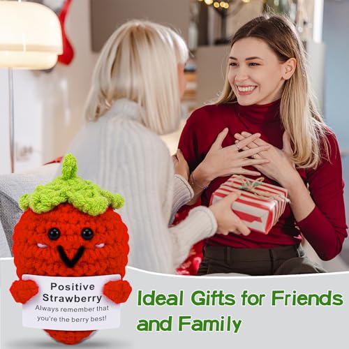 Image of Hoedia Handmade Emotional Pickle Gift, Cucumber Crochet Doll Inspirational Gifts with Cards, Cute Knitted Funny Support Pickle Potato Friend Birthday (Emotional Strawberry)