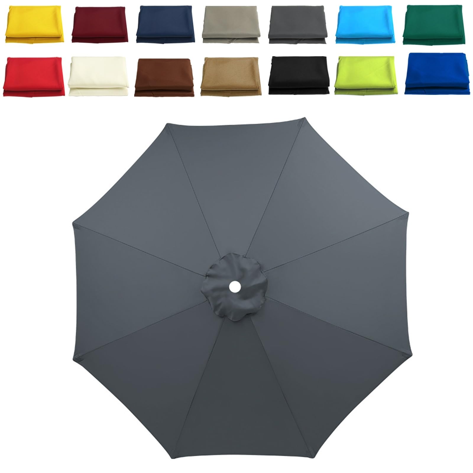 WOGTITYI Garden Parasol Replacement Cloth Replacement Parasol Canopy 6.5ft 8.8ft 9.8ft 6Ribs/8Ribs Anti-UV Polyester Fabric, Waterproof(Thickness:Grey,Size:10ft-8Arms)