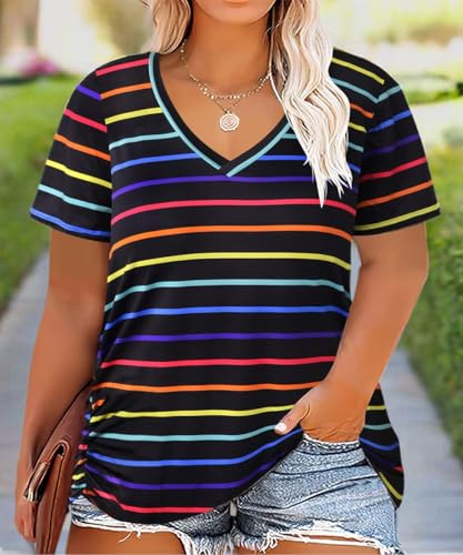 TIYOMI Plus Size T Shirt for Women Short Sleeve Shirts Tops Print Graphic Pattern Tunic Summer Blouse XL-5XL 14-28 5