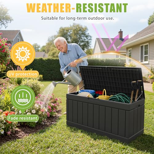 Greesum 82 Gallon Resin Deck Box Large Outdoor Storage for Patio Furniture, Garden Tools, Pool Supplies, Weatherproof and UV Resistant, Lockable, Black - Image 4