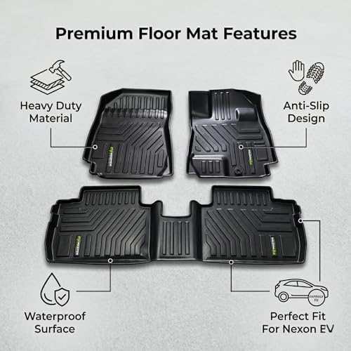 Image of EV MASTER Car Floor Mats for Tata NEXON EV Hybrid (2026 Onwards) Complete Set | Waterproof | Anti-Slip | Luxury Premium Car Mat | Full Coverage | Custom Fitted Car Foot Mats (5D Black)