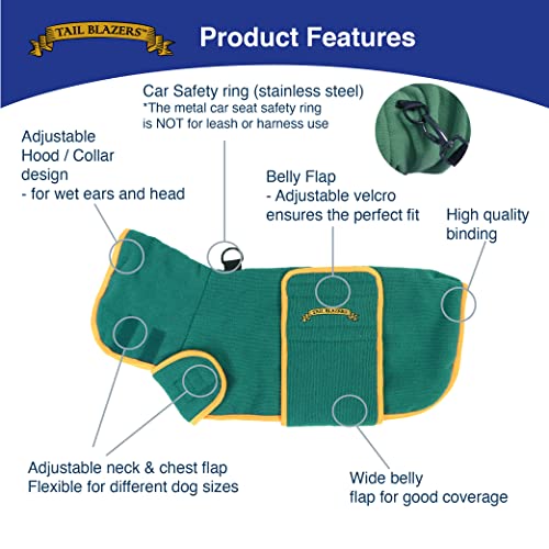 TAIL BLAZERS™ Super Absorbent Dog Drying Coat. Double Layer Microfibre Dry Robe with Car Safety D Ring. Towel Robe Pet Dryer Keep Dogs Dry and Warm. Camping and Beach Accessories. Machine Washable. XL - Image 2