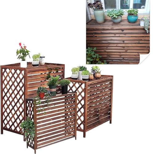 Cubierta de madera para aire acondicionado al aire libre, pantalla de privacidad de madera maciza, caja de unidad de aire acondicionado para balcón, plantas, fácil instalación, resistente a la