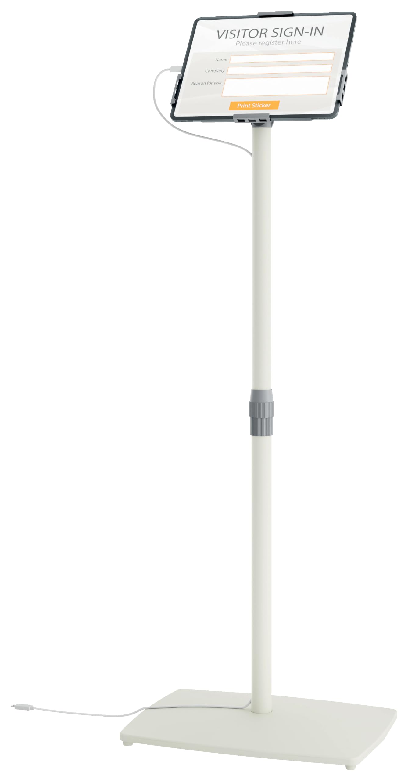 Nobo Impression Pro Tablet-Bodenständer, höhenverstellbar & abschließbar | Für Tablets 9"-12,9", Höhe 690-1190 mm, drehbar, Kabelmanagement, Diebstahlschutz, Empfang, Shop, Messe, weiß