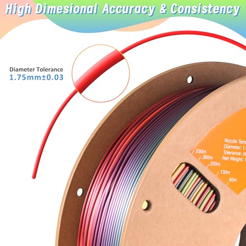 Image of ERYONE Silk Rainbow 3D Printer PLA Filament 1.75 + /- 0.03mm, Shiny Multicolor Filament PLA Fast Color Gradient 1KG(2.2LBS), Palette Rainbow