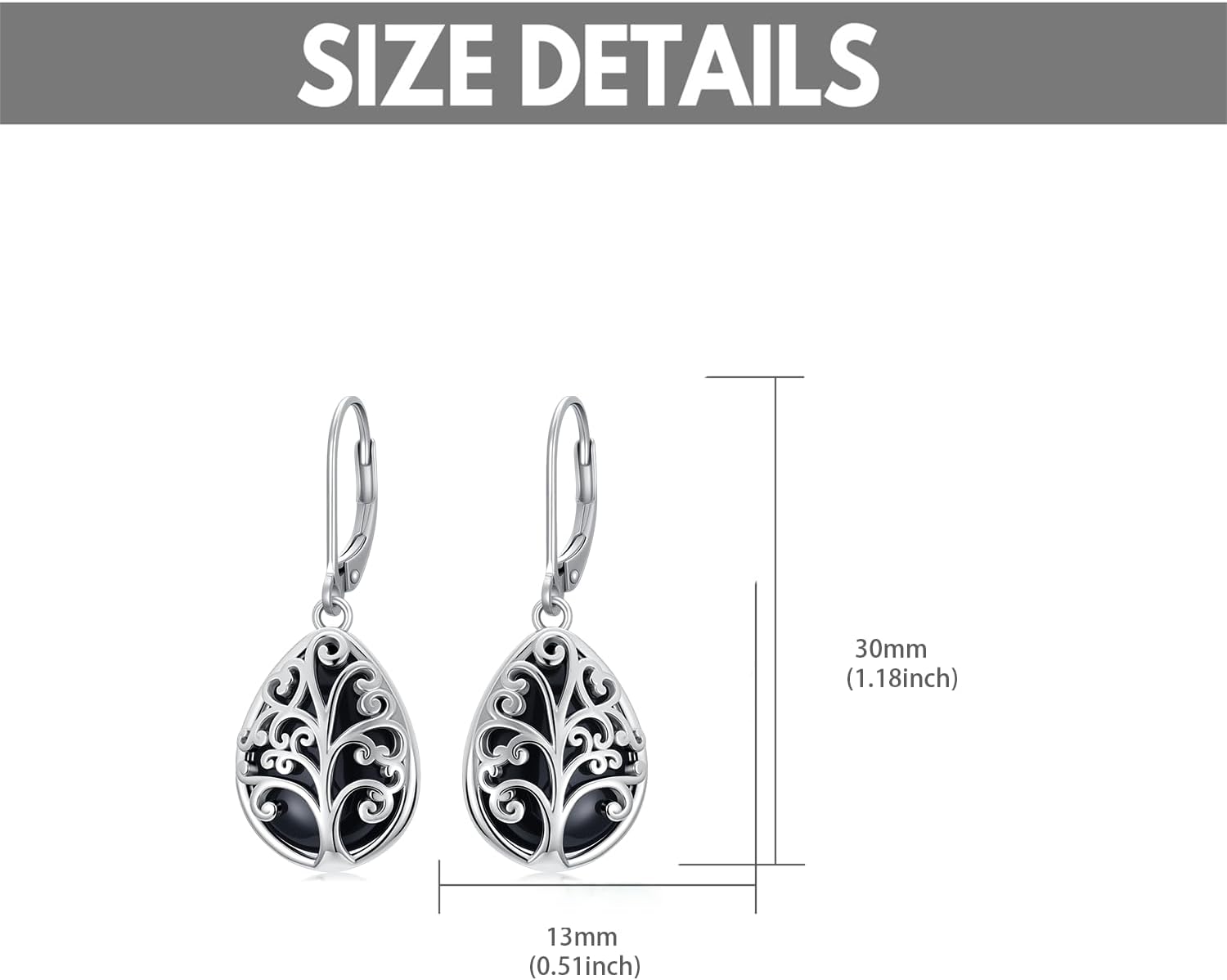 Tree of Life Leverback Earrings for Women, S925 Sterling Silver Teardrop Black Onyx Drop Dangle Earrings Jewelry Anniversary Birthday Gift - Image 5