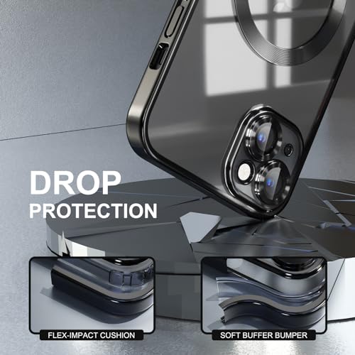 Image of Misea Magnetic for iPhone 15 Plus Case Compatible with MagSafe Black | [Never Yellowing] [Military Drop Protection] Full Camera Lens Protector Plating Soft Clear Phone Case for Women, Black