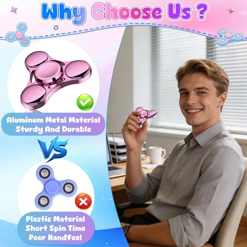 Image of ATESSON Fidget Spinner Toy Durable Stainless Steel Bearing High Speed Spins Precision Metal Hand Spinner EDC ADHD Focus Anxiety Stress Relief Boredom Killing Time Toys for Adults Kids (Pink)