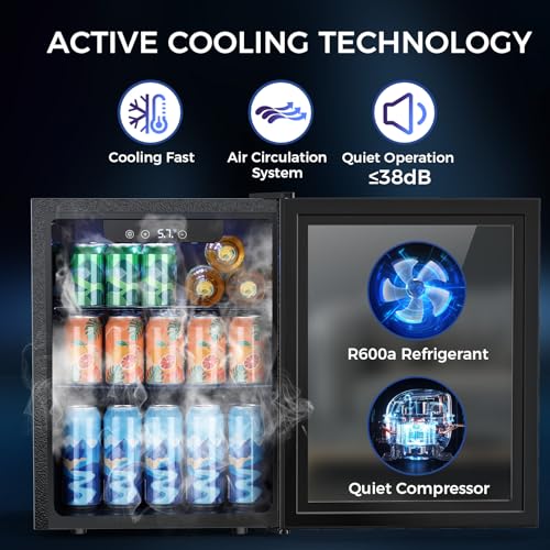 Image of COWSAR 1.7 Cu Ft Beverage Refrigerator and Mini Fridge Cooler - 68 Can Capacity, Glass Door, Quiet Operation, LED Temperature Control, Holds 16 Wine Bottles for Bar, Home, Office