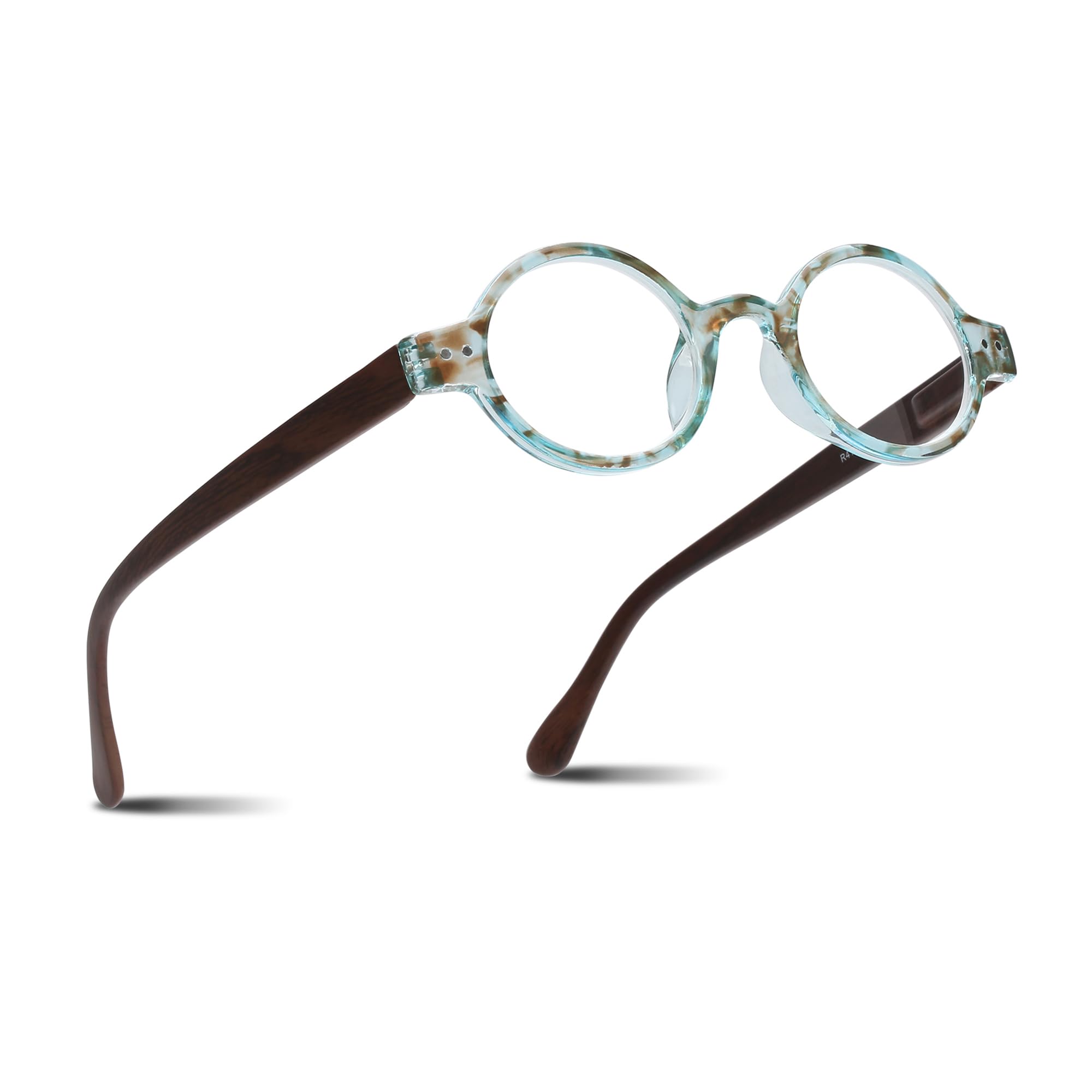 2SeeLife Small Round TR-90 Reading Glasses for Men & Women - Narrow-Medium Fit, Sturdy Frame, Spring Hinges, Retro Readers, Aqua Blue, +2.50