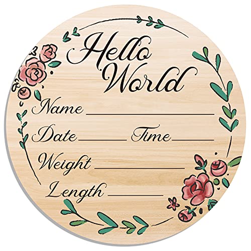 Image of Party to Be Hello World Birth Announcement Sign for Hospital, Wooden Baby Name Announcement Sign, Newborn Announcement Sign (6 Inch Round)