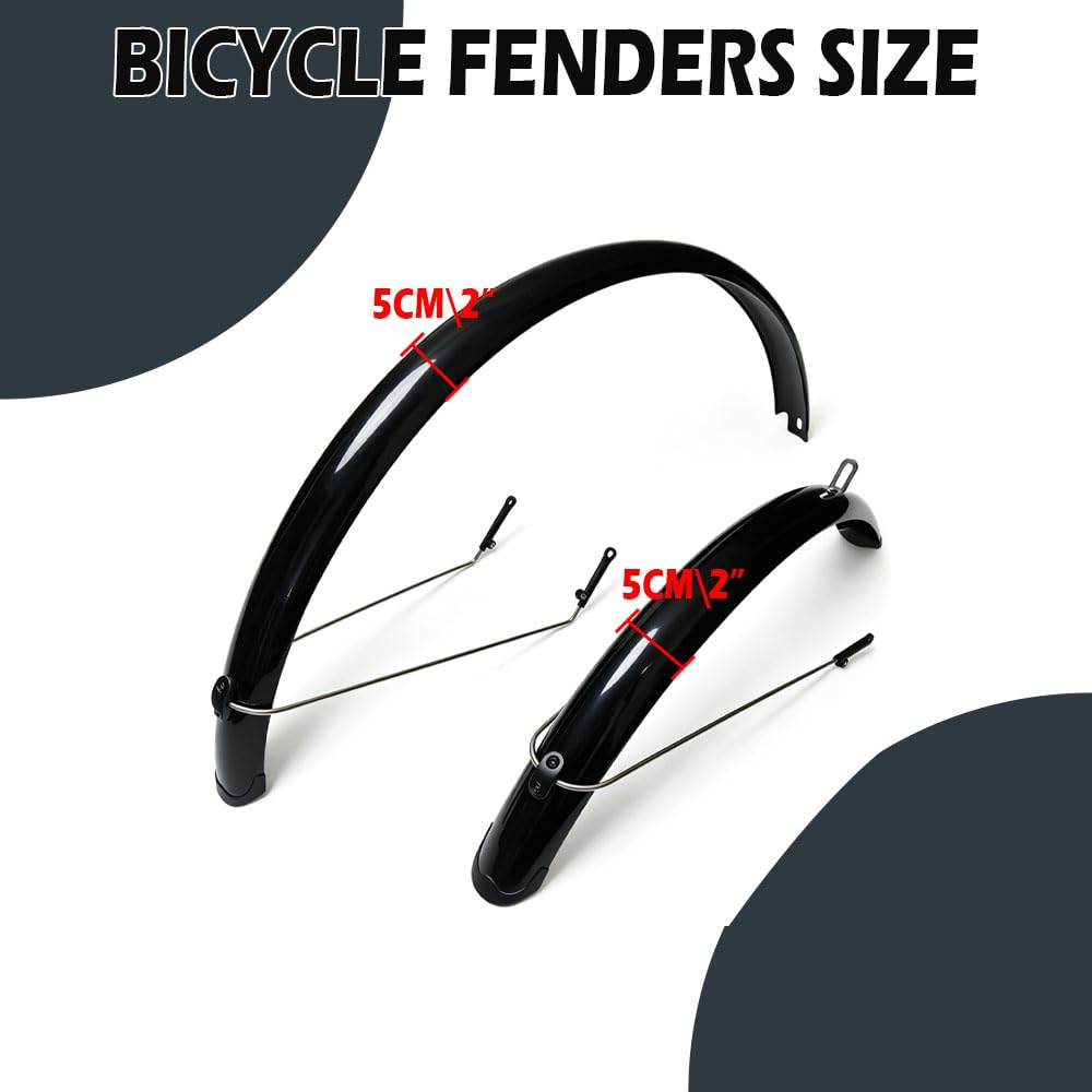 Lot de garde-boue de vélo réglables pour 700 C x 50 mm - Convient aux pneus jusqu'à 45 mm de largeur - En plastique - Noir