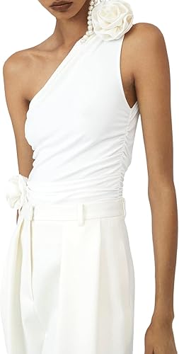 Miniatura 5 de Camiseta sin mangas con borlas florales en 3D para mujer, sexy, con volantes, ajustado, chaleco sin mangas, ropa de calle de verano