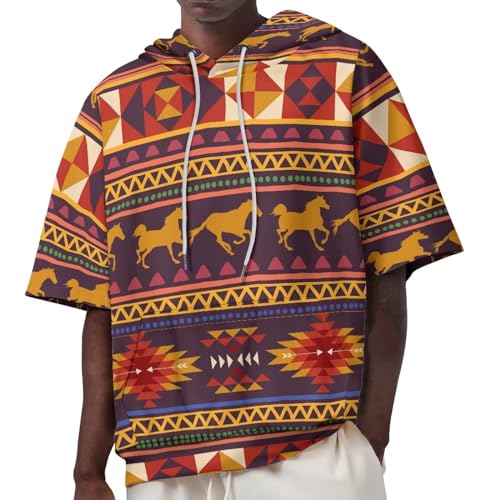 Men's Leisure Hoodie Half Sleeve Moisture-Wicking Fabric Casual Lightweight Sportswear Aztec Indian Tribal Print3